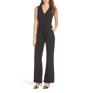 VINCE CAMUTO Cinch Waist Plus Size Black Crepe V-Neck Jumpsuit